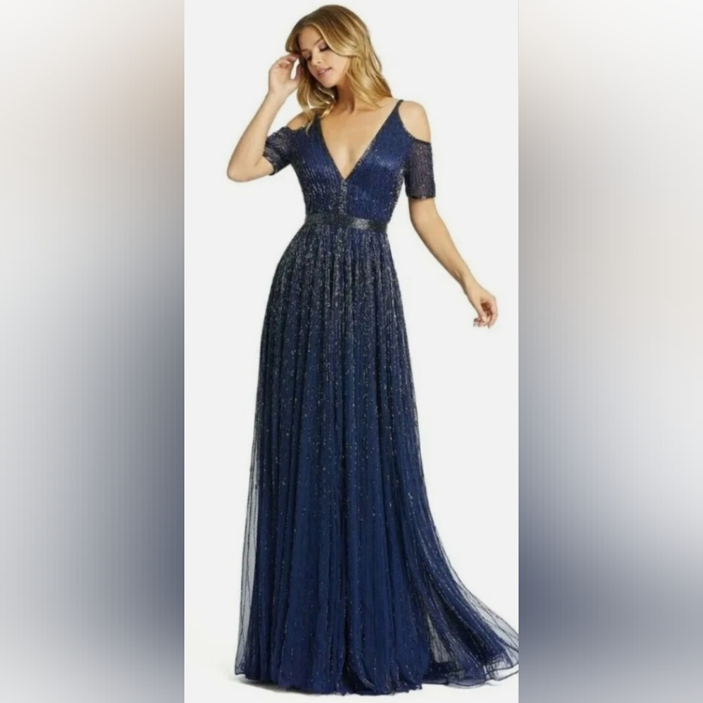 Mac Duggal Navy Blue Backless Gown - Picture 2 of 4